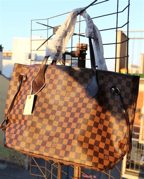 louis vuitton neverfull mm damier ebene fake|louis vuitton checkered tote bag.